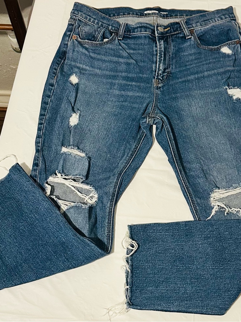 Old Navy Women's Blue Distressed Boyfriend Jeans